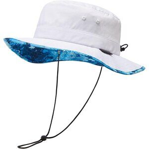 Unisex White Western Wide Brim Boonie with Chin Strap Hiking Classic Cowboy Hat